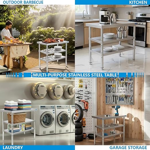 KUARBARR Stainless Steel Table Commercial Stainless Steel Prep Table 18 x 30 Inch, NSF Metal Commercial SS Kitchen Prep Worktable for Restaurant Kitchen Garage Warehouse