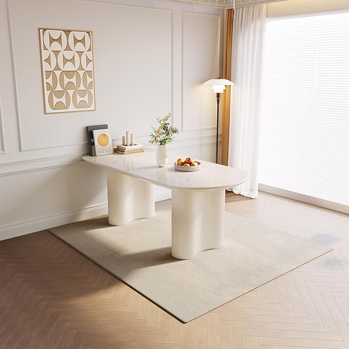 Guyii 62.99" Dining Table, Modern Kitchen Table for 6 People, Indoor Dining Table for Kitchen, Bar, Living Room, Small Space, Cream White, Table Only (62.99 Inch)