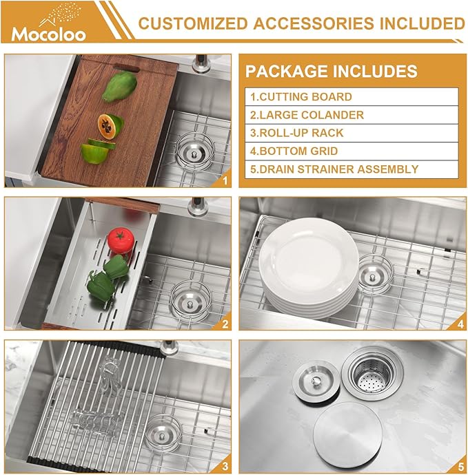 Mocoloo 30 Farmhouse Sink - 30 x 22 Inch Stainless Steel Undermount Kitchen Sink Workstation Ledge 16 Gauge Single Bowl Deep Basin Handmade Apron Front Farm Style Sinks