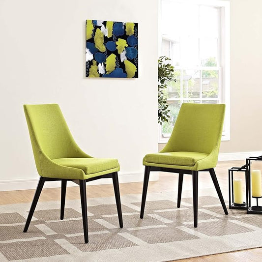 Modway Viscount Mid-Century Modern Upholstered Fabric Two Dining Chairs in Wheatgrass