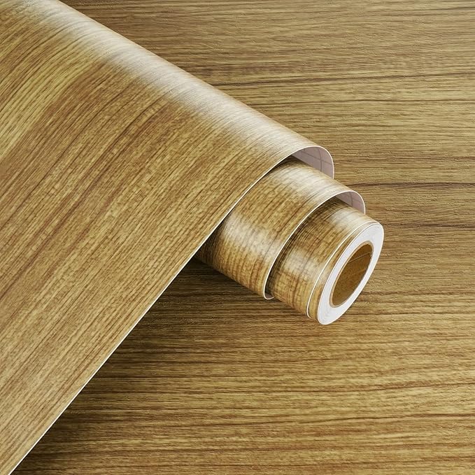 WESTICK Thick Brown Wood Wallpaper Kitchen Countertops Peel and Stick Waterproof Wood Grain Contact Paper for Cabinets 17.7" x 120" Removable Wooden Wall Paper for Table Desk Vinyl Wrap Backplashes