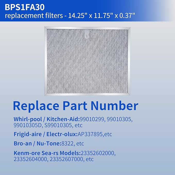 BPS1FA30 Range Hood Grease Filter Replacement, NuTone - Fit 11-3/4" x 14-1/4" x 3/8" - Replaces 99010299, 99010305, BPS2FA30, AP3378953 Compatible with QS1, QS2, WS1 Models 2 Pack