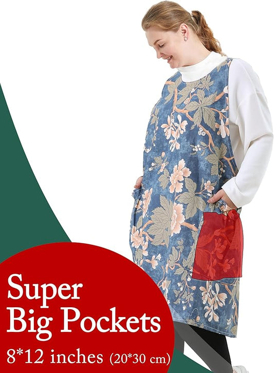 Big Plus Size Aprons for Women with Pockets Cotton Linen Baking Kitchen Cooking