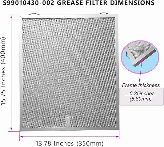 2Pack S99010430-002 Range Hood Grease Filter Replacement4512880 Size 13 7/8" X 15 3/4" X 3/8" Compatible With B-roan N-utone Ken-more Kitchen Exhaust Fan Filters