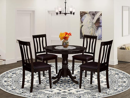 East West Furniture ANTI5-CAP-LC 5 Piece Dining Room Furniture Set Includes a Round Kitchen Table with Pedestal and 4 Faux Leather Upholstered Dining Chairs, 36x36 Inch, Cappuccino