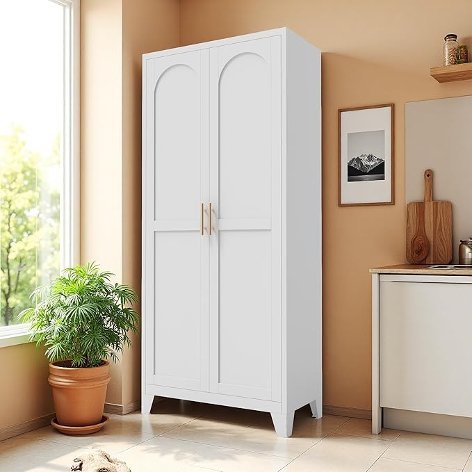 Ball & Cast 61″Tall Freestanding Kitchen Pantry Cabinet,Versatile Metal Storage Cabinet w/Adjustable Shelves & Doors,Pantry Cabinet for Kitchen and Dining Room,White
