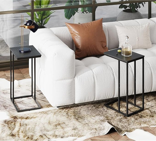WLIVE C Shaped End Tables Set of 2, C Black Side Table for Couch, TV Trays Set of 2, Couch Side Tables that Slide Under, Small Side Table, C Table for Sofa, Living Room, Bedroom, Small Space, Brown