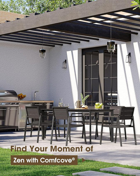 Outdoor Dining Table, Aluminum Patio HDPS Outdooor Table with Umbrella Hole, All Weather Patio Furniture Set, Patio Dining Table (Charcoal)