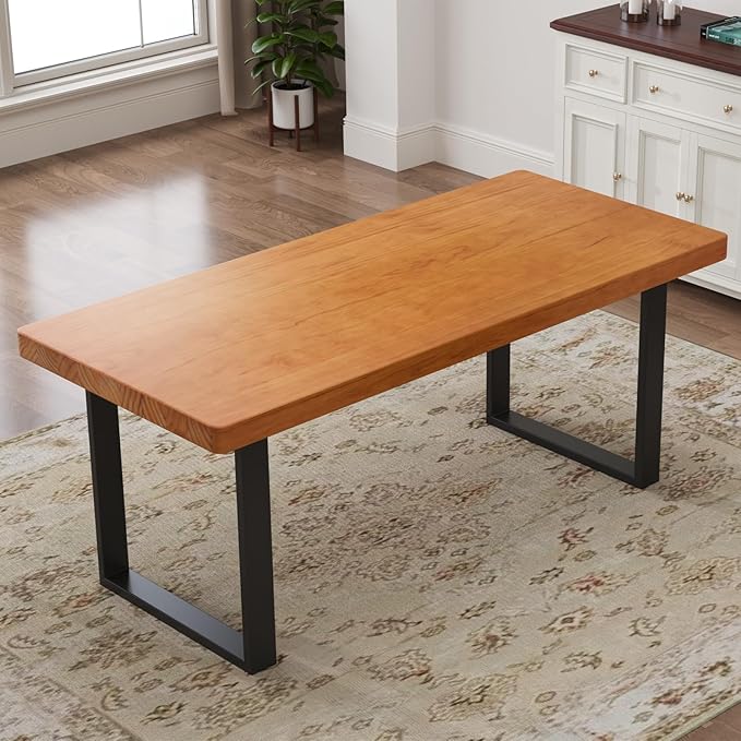 47in Modern Minimalist Solid Wood Dining Table - Sturdy Metal Base, Easy Assembly | Versatile Table for Dining Room, Living Room & Office