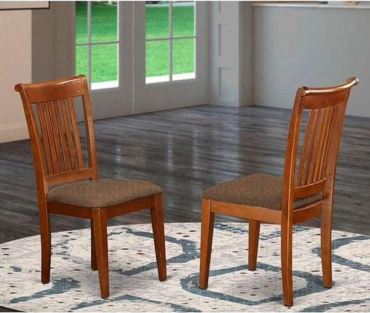 East West Furniture POC-SBR-C Portland Dining Chairs - Linen Fabric Upholstered Wooden Chairs, Set of 2, Saddle Brown