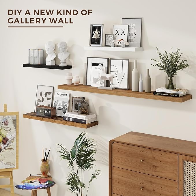 Dreamland 55 Inches Floating Shelves for Wall, 9.8" Deep Long Floating Shelves Set of 2, Large Display & Storage Shelf, Wall Shelf for Bathroom Bedroom Living Room Kitchen Office, Oak