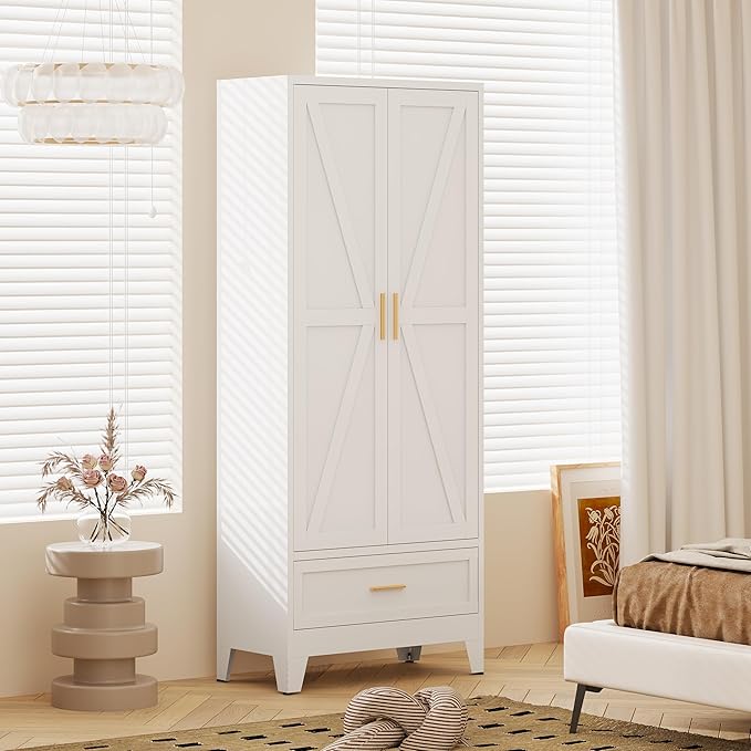 71“H Kitchen Pantry Cabinet with Drawers,Tall Kitchen Pantry Cabinets,Metal Food Storage Cabinets, White Pantry Cabinet with 4 Doors, Large Freestanding Cabinets for Dining Room, Living Room