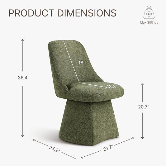 KISLOT Swivel Dining Chairs Set of 2, Upholstered Mid Century Modern Deskchair with High Back, Linen Fabric Kitchen Chairs for Dining Room, Bedroom, Dressing Room, Green