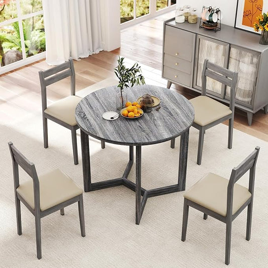 Giantex 36" Round Dining Table for 4, Kitchen Table with Wing-Shaped Base, Wood Grain Tabletop, 220Lbs Capacity, Coffee Tables for Dinette, Dinner, Dining Room, Living Room, Restaurant (Grey)