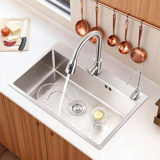 30" x 18" x 9" Topmount Kitchen Sink, 304 Stainless Steel Drop in Single Bowl Sink with Basket Strainer for RV, Travel Trailer, Garage(Nano)
