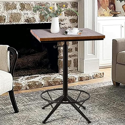 Industrail Metal Frame Wood top Square Kitchen Dining Table,Adjustable 23.62"*23.62"* H30.31-34.43"