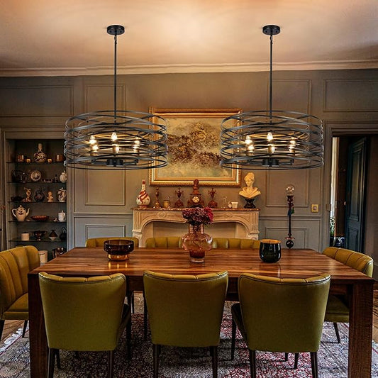 Sigaitwei 6-Light Dining Room Chandeliers Farmhouse,23.6" Large Black Farmhouse Chandelier,Wood Grain and Vintage Black Dining Room Light Fixture for Kitchen Entryway Living Room