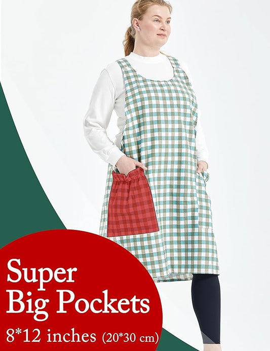 Big Plus Size Aprons for Women with Pockets Cotton Linen Baking Kitchen Cooking