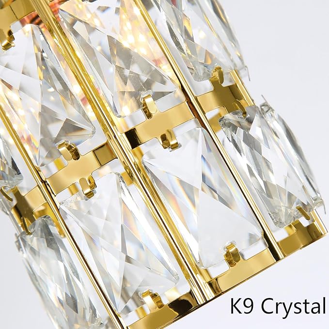 6-Lights Modern Crystal Pendant Lights for Kitchen Island LED Dimmable Glam Pendant Lighting Chandelier for Dining Room Hallway Corner Lamp Gold
