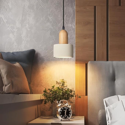 Modern Cement Pendant Lights White Chandelier Wooden Ceiling Lamps for Kitchen Island Bedroom Dining Room Living Room bar(1 Pack)