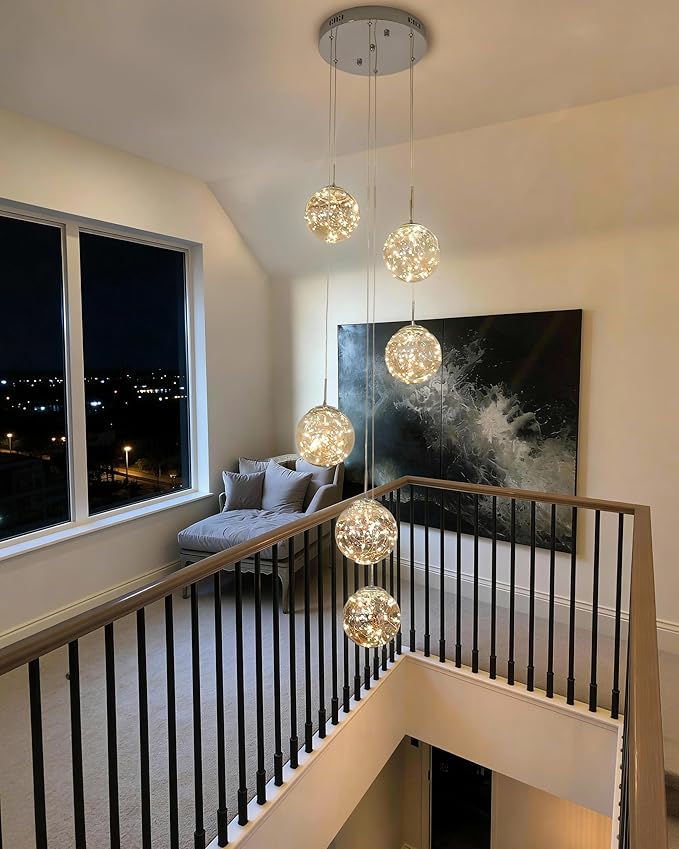 Long Chandeliers for High Ceilings,Modern Crystal Pendant Light,Raindrop Drop Lamp,Hanging Flush Mount Lighting Fixtures for Spiral Staircase,Foyer,Entryway,Living Room
