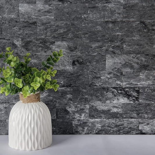Art3d 10-Sheet Peel and Stick Backsplash PVC Wall Tile, Stickon Tile for Kitchen Backplash, Bathroom Vanities, Fireplace Decor, Laundry Table, Stair Decals in Dark Granite, Plastic-Sheets