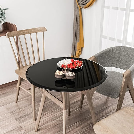 Tempered Glass Table Top Round Black Table Surface 3/8'' Thick Beveled Edge Multipurpose for Dining, Coffee, Restaurant and End Table (3/8" Thick - Beveled Edge, 28 inch-Balck)