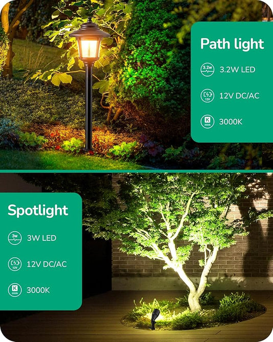EDISHINE 8 Pack Low Voltage Landscape Lights Kit, 3W 120LM LED Pathway Lights & 3.2W 240LM Spotlights, 12V Outdoor Landscape Lighting with Connectors, Aluminum Landscape Light for Yard Path, Garden