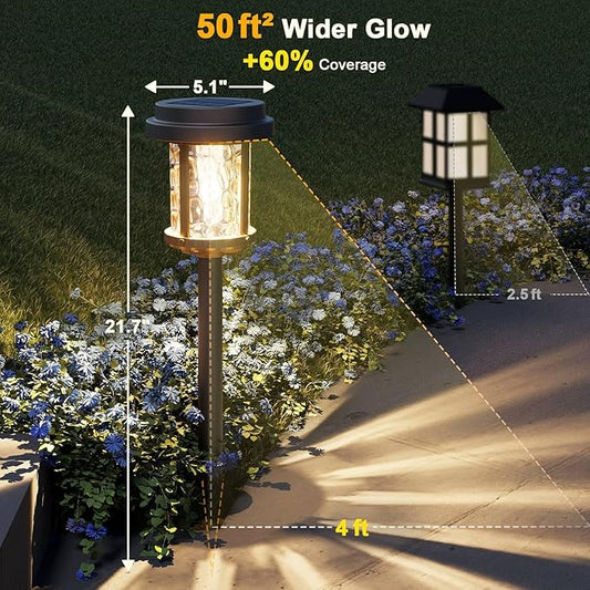 XMCOSY+ Solar Pathway Lights, Dual-Tone Solar Lights Outdoor Waterproof IP65, 20 LM LED Bright Glass Outside Light for Garden Path Yard Walkway Driveway (Black & Brown)