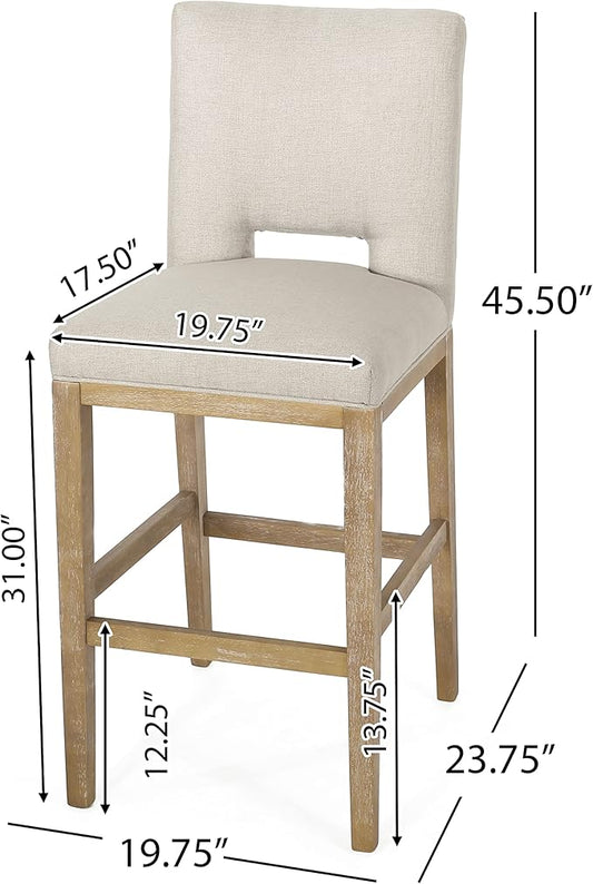 Gecheer 31 Inch Counter Stools Set of 2, Fabric Upholstered, Rubberwood Legs, L-Shaped Backrest, Modern Design for Kitchen Island or Bar for Indoor Living Rooms, Dining Rooms LYK-73531.00WHEAT