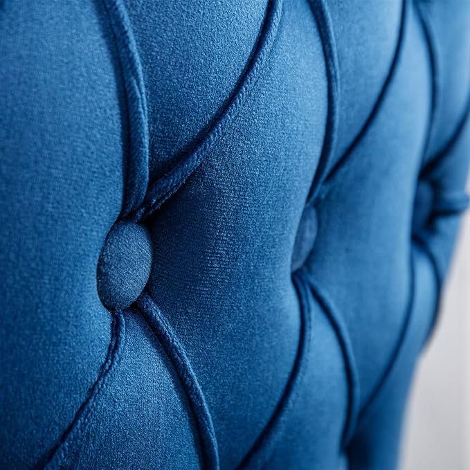 Rhomtree Elegant Button Tufted Upholstered Fabric Bar Stools with Nailhead Trim, Dining Side Chair, Leisure Padded Chairs with Solid Wooden Legs Home Kitchen Island Wooden Bar Chairs (Blue, Set of 4)