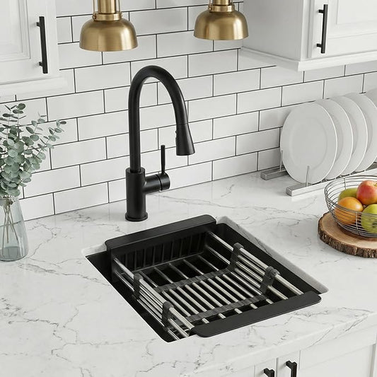 MILOSEN Black Undermount Bar Sink, 16x18 inch Small Kitchen Sink, Quartz Single Bowl Kitchen Sinks,Undermount Granire Composite Wet Bar Prep Kitchen Sink