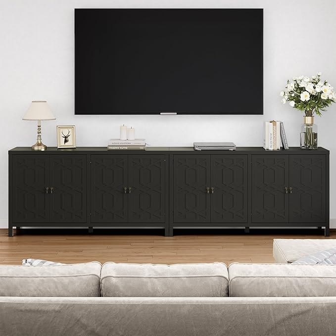 RoyalCraft Buffet Cabinet with Storage, 60" W Modern Coffee Bar Sideboard with 4 Doors & Adjustable Shelves, Painted Wooden Credenza for Dining Room, Kitchen, Living Room, Entryway, Black
