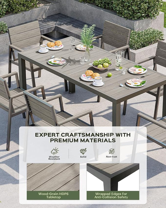 Vexwalx 5-Piece Outdoor Dining Set, Aluminum Dining Table Set for 4, Patio Table and Chairs Set with Umbrella Hole, All Weather HDPS Outdoor Table and Chairs for 4 (Gray)