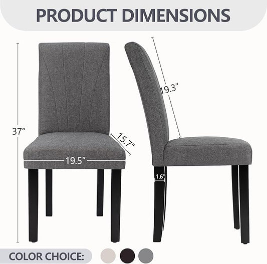 VECELO Upholstered Dining Chairs Set of 2, Modern Fabric and High Back & Solid Wood Legs, Parsons for Kitchen/Living Room- Dark Gray