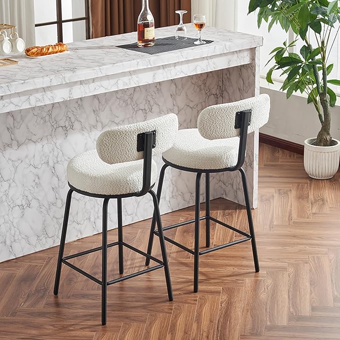 Modern Swivel Bar Stools Set of 2, Upholstered Counter Height Bar Chairs with Metal Legs & Footrest, 360° Swivel Barstools for Kitchen Island, Dining Room,for Living Room