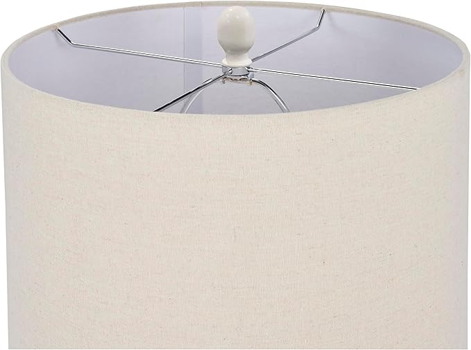 Nourison Home 24" White Textured Ceramic Modern Farmhouse Table Lamp with Beige Shade for Bedside Table, Living Room, Dining, Entryway