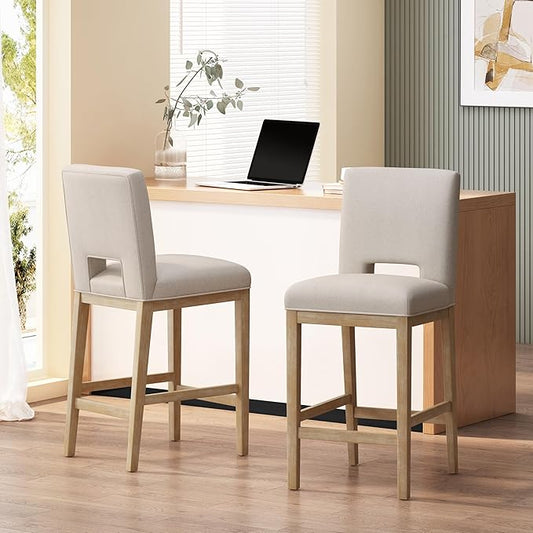 Gecheer 31 Inch Counter Stools Set of 2, Fabric Upholstered, Rubberwood Legs, L-Shaped Backrest, Modern Design for Kitchen Island or Bar Multiple Family Members can use it for Daily Dining
