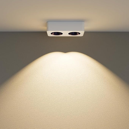 JAYMP Rectangular Modern LED Ceiling Spotlight 3000K Dimmable White Surface Mount Focus Down Light for Living Room Hallway Laundry Room (White, Double Lamp)
