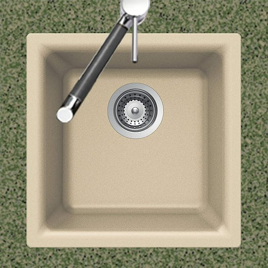 Houzer Quartztone Sand Granite Composite Kitchen Bar Sink: 16 Inch Dual Mount Single Bowl Sink, Durable & Versatile, Essential for Home & Apartment: E-100 SAND