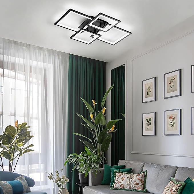 EIDISUNY Modern LED Ceiling Light, Square LED Flush Mount Ceiling Light, Dimmable Kitchen Light Fixtures with Remote&APP, Close to Ceiling Lighting Fixture for Dining Room Kitchen Living Room Bedroom