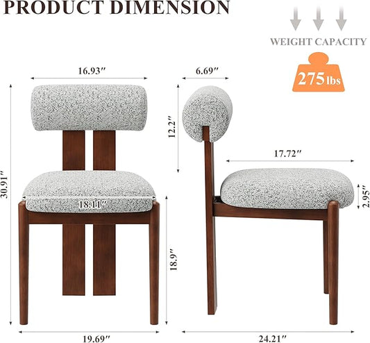 MALOL Modern Wooden Dining Chairs Set of 2, Upholstered Fabric Kitchen Chairs with Sculptural Backrest, Mid-Century Farmhouse Dining Room Chairs with Solid Wood Legs, Light Grey