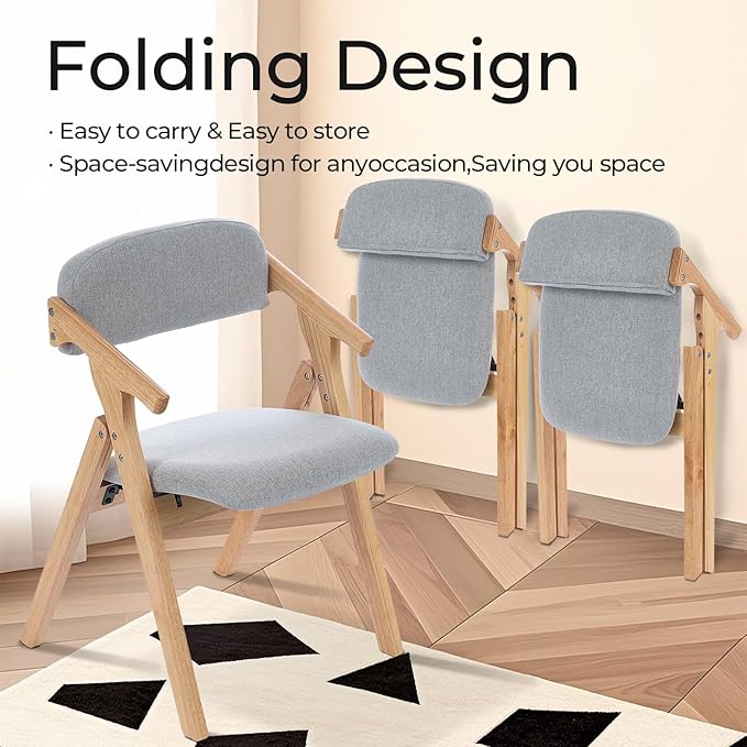 Folding Chairs with Padded Seats,Wooden Stackable Dining Chair,Easy to Store Foldable Dining Chairs for Kitchen, Living Room, Wedding Party Picnic (Grey-1)