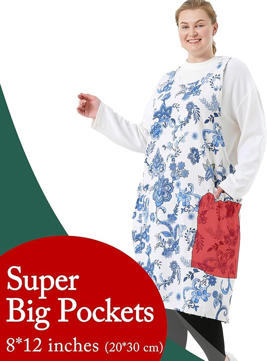 Big Plus Size Aprons for Women with Pockets Cotton Linen Baking Kitchen Cooking