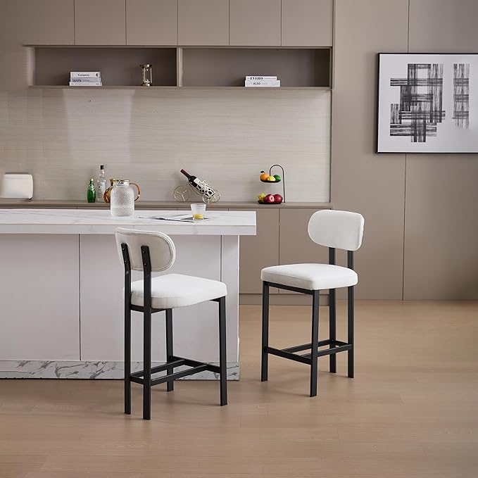 Modern Dining Chairs Set of 2, 26 inch Upholstered Fabric Counter Height Barstools with Sturdy Metal Legs, Stylish Simple Natural Kitchen Island Chairs for Versatile Use,Cream-Fabric-Foam-Me