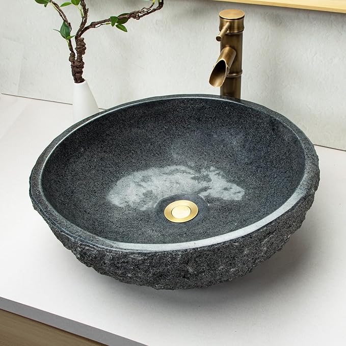100% Pure Hand Carved Surface Bathroom Sinks - Dark Gray Stone Vanity Sinks - Black Speckled Vanity Sinks, Personalized Sinks, Rustic Farmhouse Style