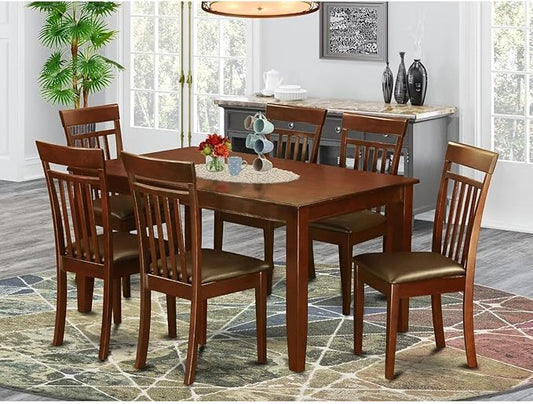 HomeStock 7 Piece Dining Set Consist of an Antique Rectangle Solid Wood Table and 6 Kitchen Room Chairs, 36x60 Inch, Mahogany