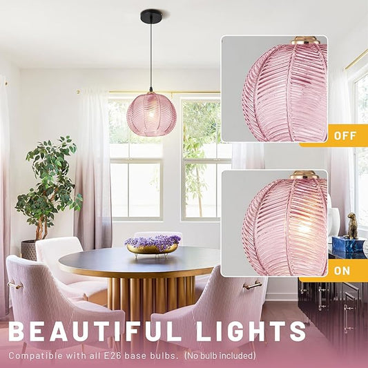 Pink Hanging Pendant Lighting, Vintage Modern Hanging Light Glass Chandelier Adjustable Ceiling Pendant Light for Living Room Dressing Room, Vanity, Girls Room