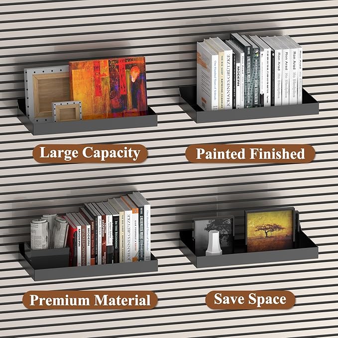 2 Pcs 16X8 Inch Slatwall Shelves, Heavy Duty Slatwall Baskets, Metal Slat Wall Shelves Accessories, Metal Retail Display for Storage and Organization, Black