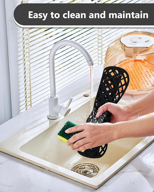 2 Pack Silicone Sink Protector for Kitchen Sink, Trellis Pattern 12 x 11" Sink Grid Mat Silicone Protectors, Center Drain, Black